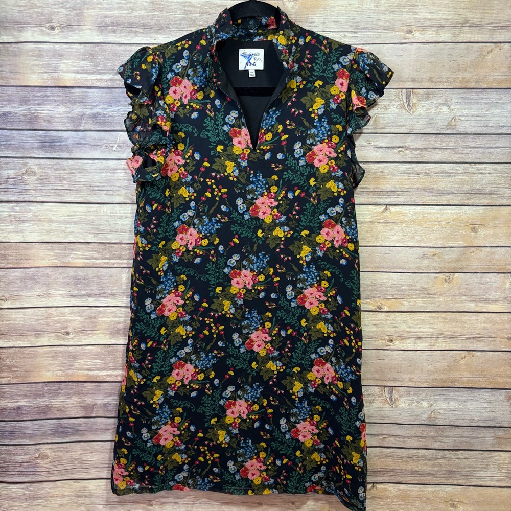 Madewell x No. 6 Store navy floral ruffle sleeveless mini dress Size 00 - Picture 3 of 8